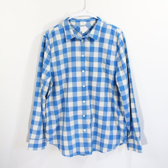 J Crew Women Plaid Shirt New XL Lightweight Homespun Button Front Blue Check - Picture 2 of 9